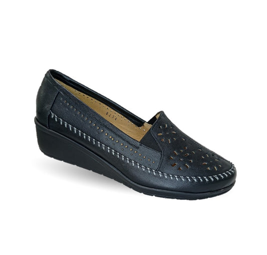Zapato de Confort y Casual de piel de ternera con Shock Point Capricho 6254 Negro para mujer