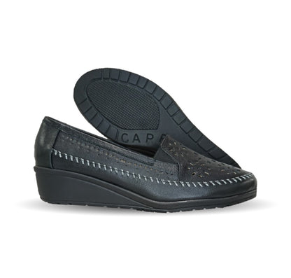 Zapato de Confort y Casual de piel de ternera con Shock Point Capricho 6254 Negro para mujer