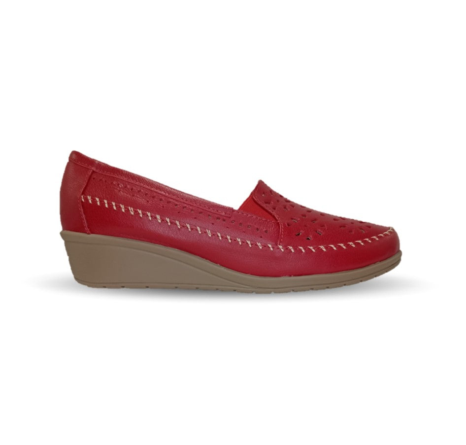 Zapato de Confort y Casual de piel de ternera con Shock Point Capricho 6254 Red para mujer