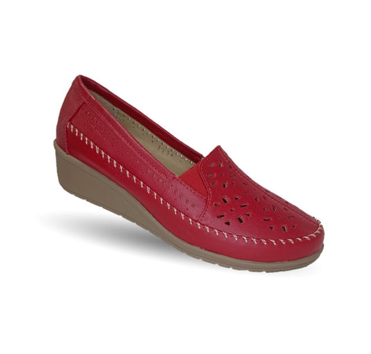 Zapato de Confort y Casual de piel de ternera con Shock Point Capricho 6254 Red para mujer