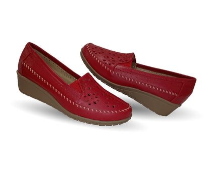 Zapato de Confort y Casual de piel de ternera con Shock Point Capricho 6254 Red para mujer