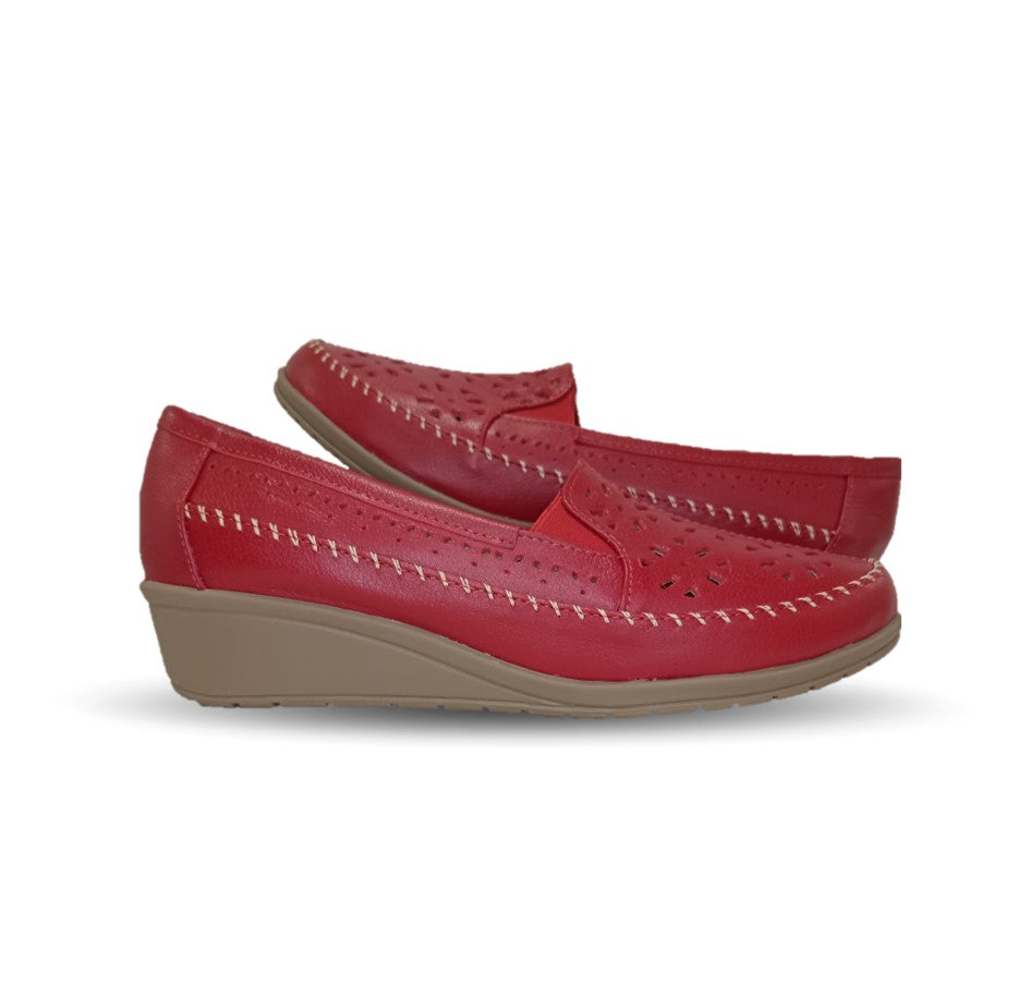 Zapato de Confort y Casual de piel de ternera con Shock Point Capricho 6254 Red para mujer