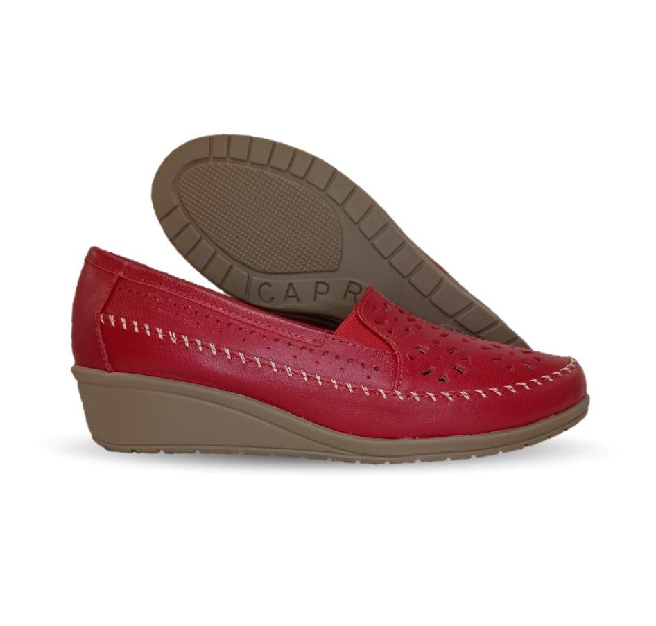 Zapato de Confort y Casual de piel de ternera con Shock Point Capricho 6254 Red para mujer