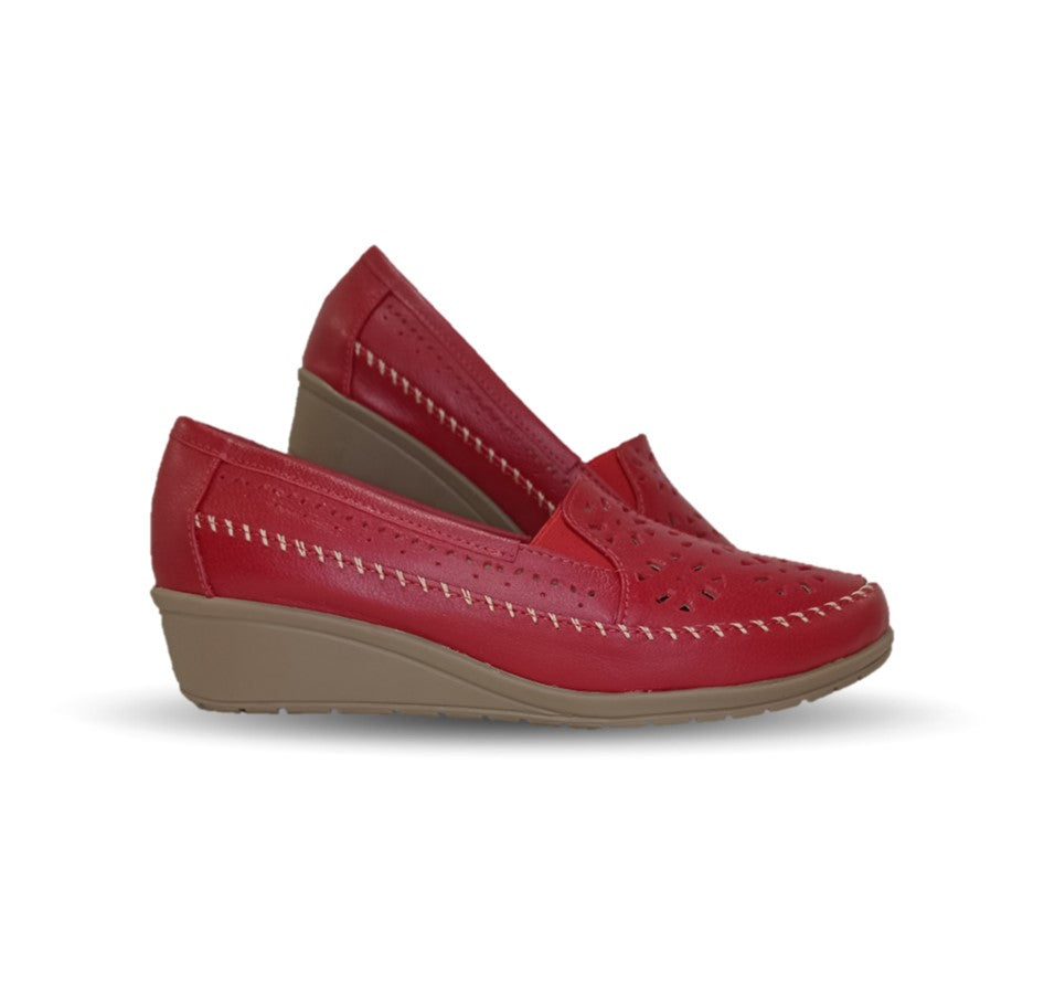 Zapato de Confort y Casual de piel de ternera con Shock Point Capricho 6254 Red para mujer