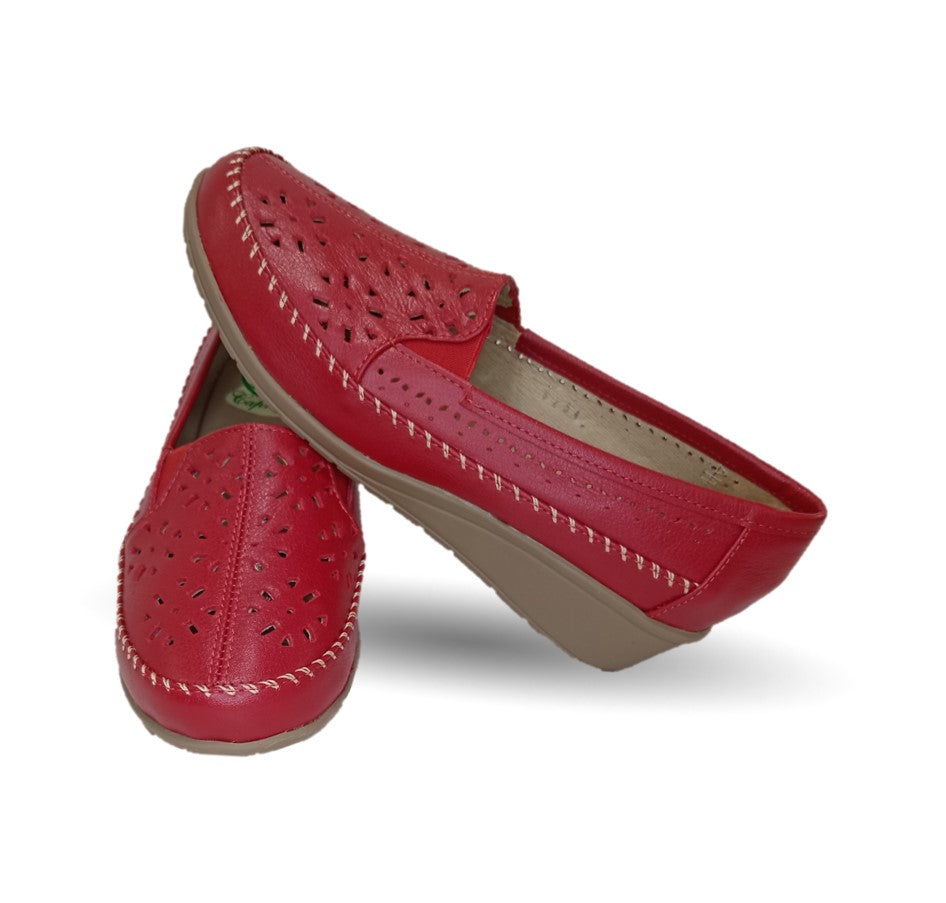 Zapato de Confort y Casual de piel de ternera con Shock Point Capricho 6254 Red para mujer