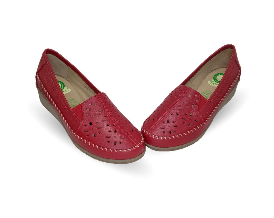Zapato de Confort y Casual de piel de ternera con Shock Point Capricho 6254 Red para mujer