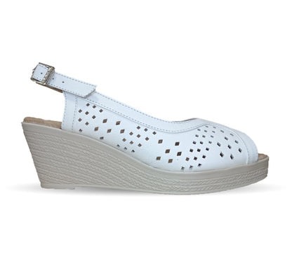 Sandalia de Confort de piel de ternera con Shock Point Capricho 66003 Blanco para mujer
