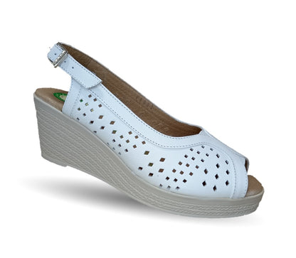 Sandalia de Confort de piel de ternera con Shock Point Capricho 66003 Blanco para mujer