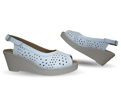 Sandalia de Confort de piel de ternera con Shock Point Capricho 66003 Blanco para mujer