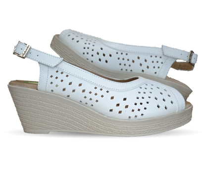 Sandalia de Confort de piel de ternera con Shock Point Capricho 66003 Blanco para mujer