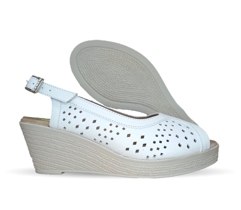 Sandalia de Confort de piel de ternera con Shock Point Capricho 66003 Blanco para mujer