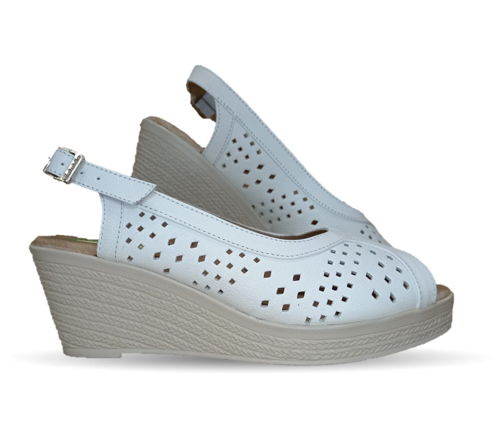 Sandalia de Confort de piel de ternera con Shock Point Capricho 66003 Blanco para mujer