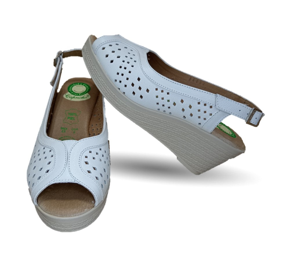Sandalia de Confort de piel de ternera con Shock Point Capricho 66003 Blanco para mujer