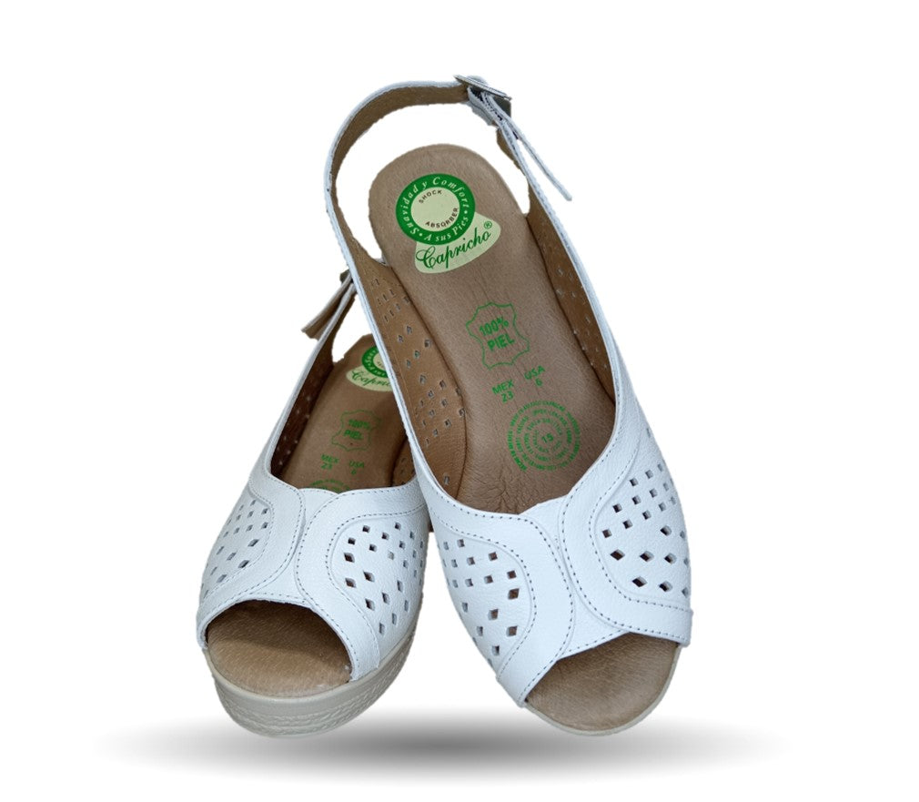 Sandalia de Confort de piel de ternera con Shock Point Capricho 66003 Blanco para mujer