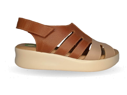 Sandalia de Confort de piel de ternera con Shock Point Capricho 69014 Brandy para mujer