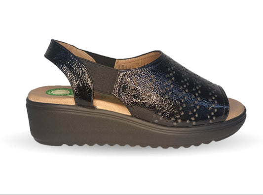 Sandalia de Confort de piel de ternera con Shock Point Capricho 70020 Charol Negro para mujer