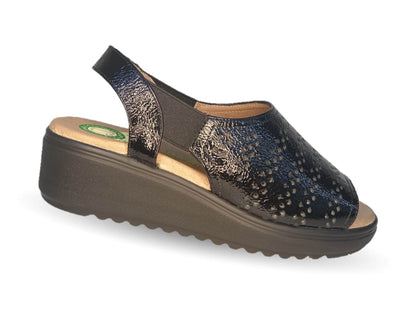 Sandalia de Confort de piel de ternera con Shock Point Capricho 70020 Charol Negro para mujer