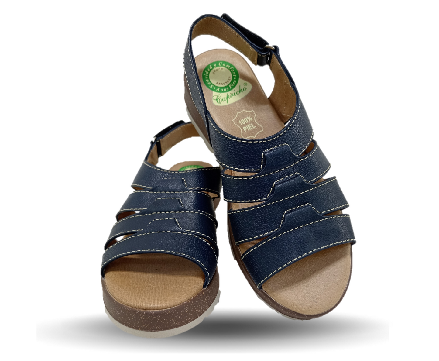 Sandalia de Confort de piel de ternera con Shock Point Capricho 70052 Navy para mujer