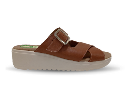 Sandalia de Confort de piel de ternera con Shock Point Capricho 70055 Brandy para mujer
