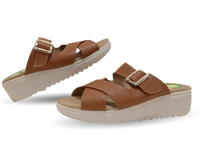 Sandalia de Confort de piel de ternera con Shock Point Capricho 70055 Brandy para mujer