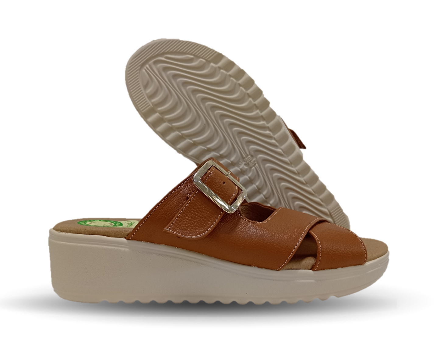 Sandalia de Confort de piel de ternera con Shock Point Capricho 70055 Brandy para mujer