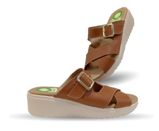 Sandalia de Confort de piel de ternera con Shock Point Capricho 70055 Brandy para mujer
