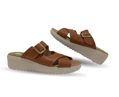 Sandalia de Confort de piel de ternera con Shock Point Capricho 70055 Brandy para mujer