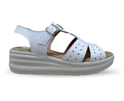 Sandalia de Confort de piel de ternera con Shock Point Capricho 70066 Blanco para mujer