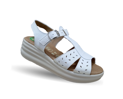 Sandalia de Confort de piel de ternera con Shock Point Capricho 70066 Blanco para mujer