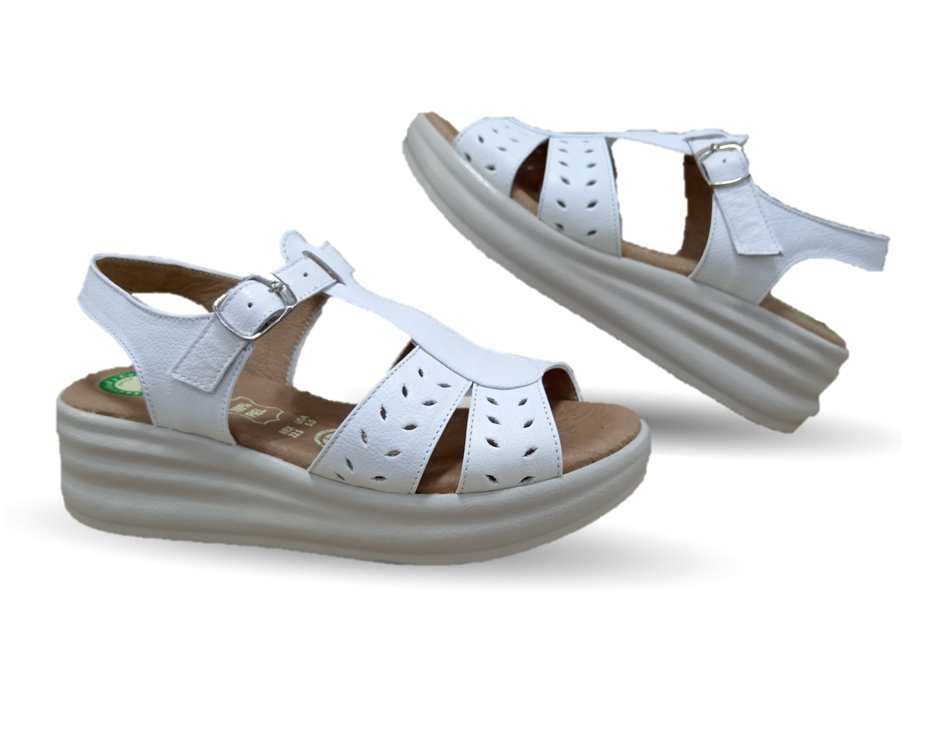 Sandalia de Confort de piel de ternera con Shock Point Capricho 70066 Blanco para mujer