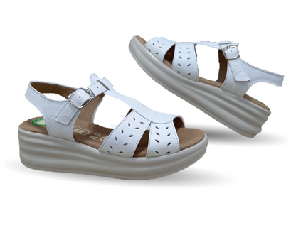Sandalia de Confort de piel de ternera con Shock Point Capricho 70066 Blanco para mujer