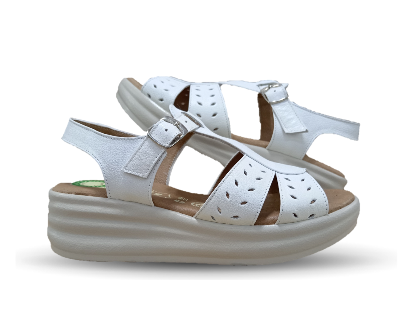 Sandalia de Confort de piel de ternera con Shock Point Capricho 70066 Blanco para mujer