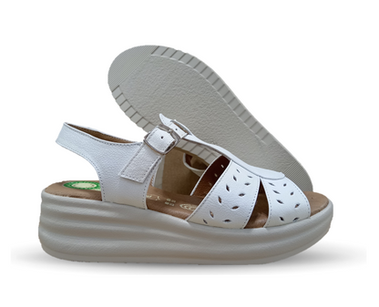 Sandalia de Confort de piel de ternera con Shock Point Capricho 70066 Blanco para mujer