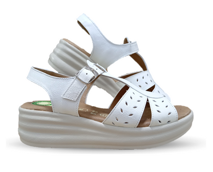 Sandalia de Confort de piel de ternera con Shock Point Capricho 70066 Blanco para mujer