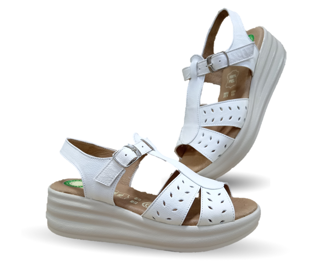 Sandalia de Confort de piel de ternera con Shock Point Capricho 70066 Blanco para mujer