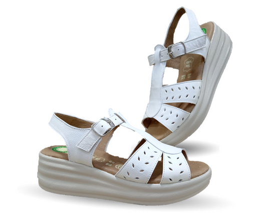 Sandalia de Confort de piel de ternera con Shock Point Capricho 70066 Blanco para mujer