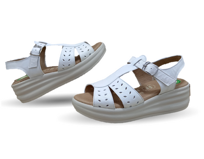 Sandalia de Confort de piel de ternera con Shock Point Capricho 70066 Blanco para mujer