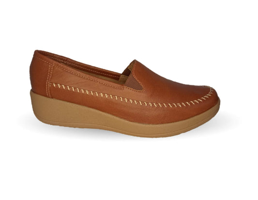 Zapato de Confort y Casual de piel de ternera con Shock Point Capricho 73014 Brandy para mujer