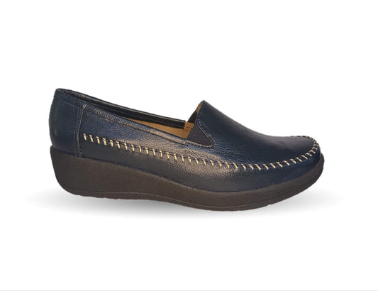 Zapato de Confort y Casual de piel de ternera con Shock Point Capricho 73014 Azul Marino para mujer