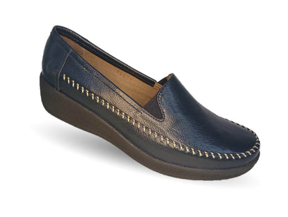 Zapato de Confort y Casual de piel de ternera con Shock Point Capricho 73014 Azul Marino para mujer
