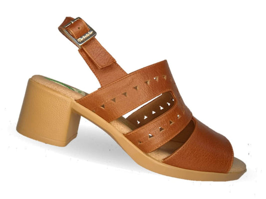 Sandalia de Confort de piel de ternera con Shock Point Capricho 78004 Brandy para mujer