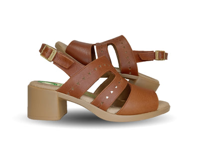 Sandalia de Confort de piel de ternera con Shock Point Capricho 78004 Brandy para mujer