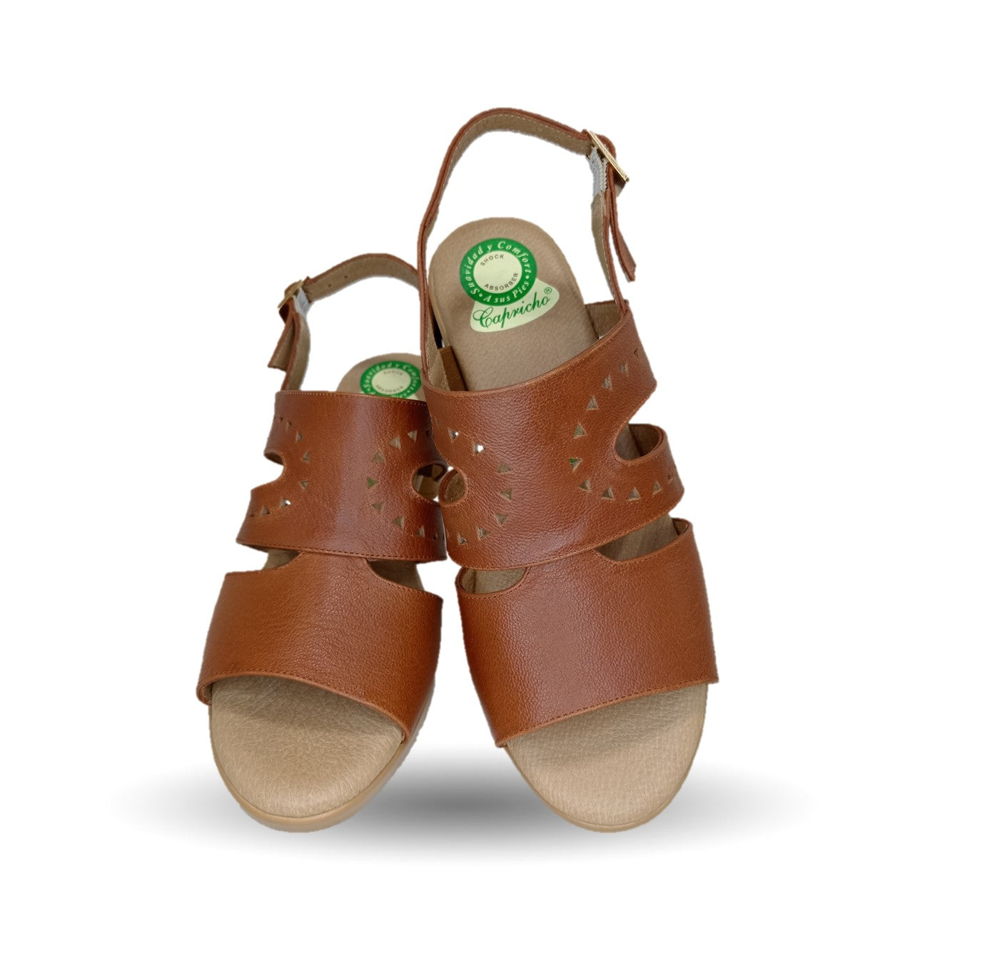 Sandalia de Confort de piel de ternera con Shock Point Capricho 78004 Brandy para mujer