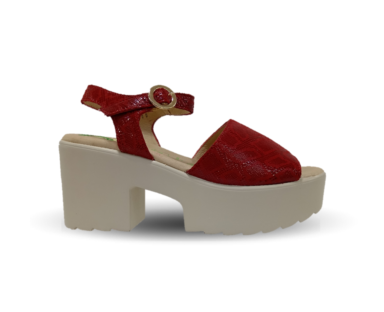 Sandalia de Confort de piel de ternera con Shock Point Capricho 82000 Serpiente Rojo para mujer