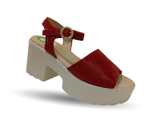 Sandalia de Confort de piel de ternera con Shock Point Capricho 82000 Serpiente Rojo para mujer