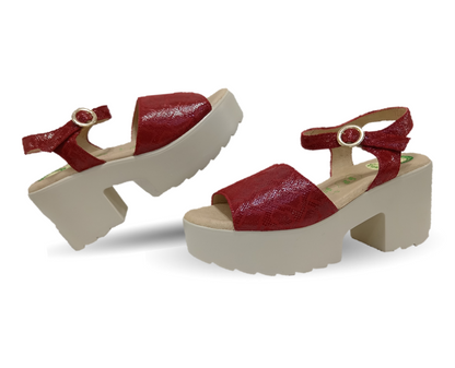 Sandalia de Confort de piel de ternera con Shock Point Capricho 82000 Serpiente Rojo para mujer