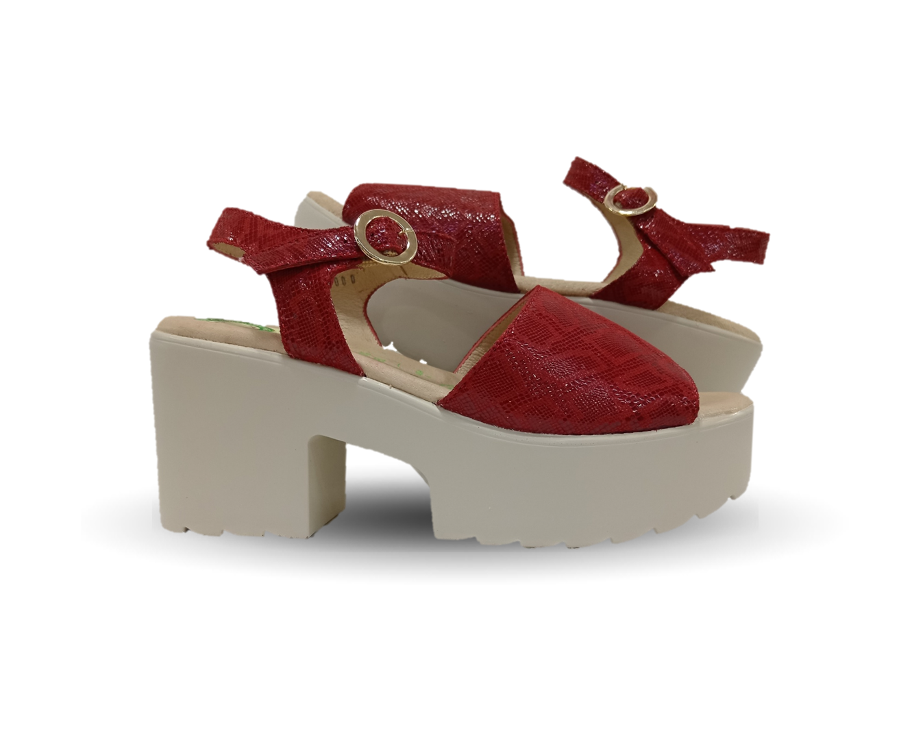 Sandalia de Confort de piel de ternera con Shock Point Capricho 82000 Serpiente Rojo para mujer
