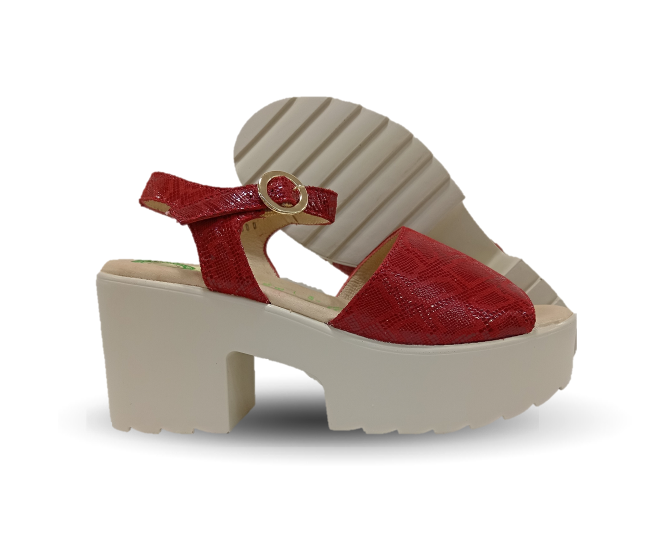 Sandalia de Confort de piel de ternera con Shock Point Capricho 82000 Serpiente Rojo para mujer