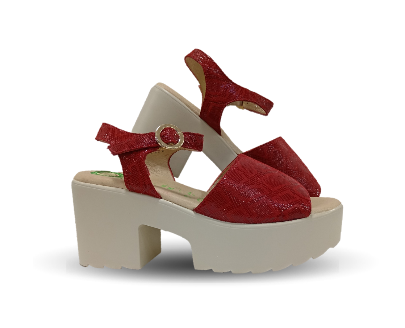 Sandalia de Confort de piel de ternera con Shock Point Capricho 82000 Serpiente Rojo para mujer