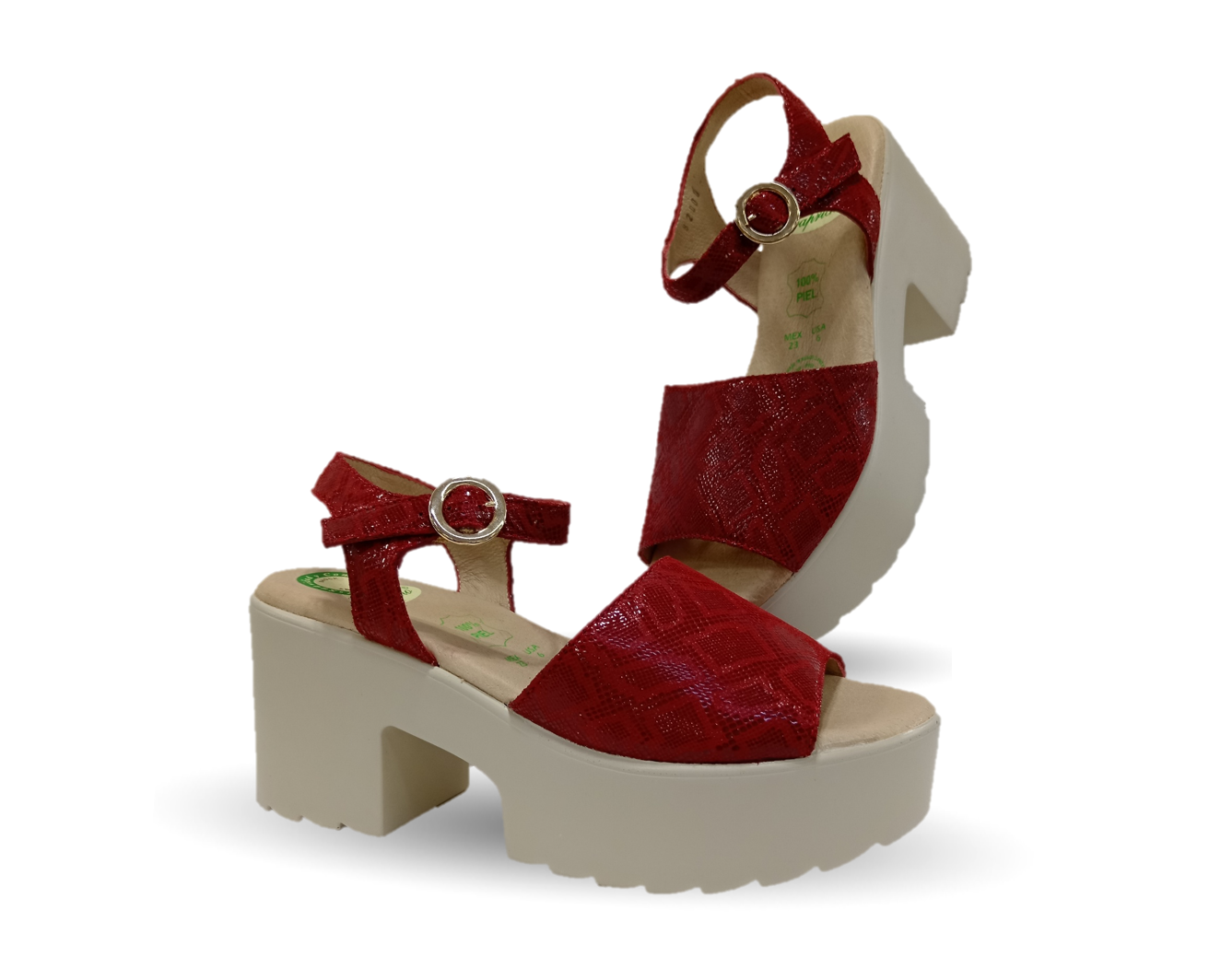 Sandalia de Confort de piel de ternera con Shock Point Capricho 82000 Serpiente Rojo para mujer